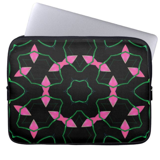 Capa Para Notebook Caleidoscópio Esmeralda e Rosa (Frente)