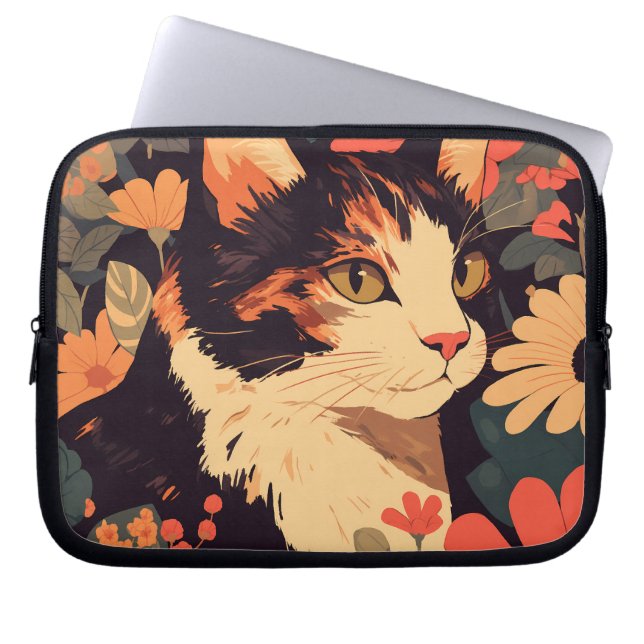 Capa Para Notebook Calico Cat Elegante na Bolsa de laptop Floral (Frente)