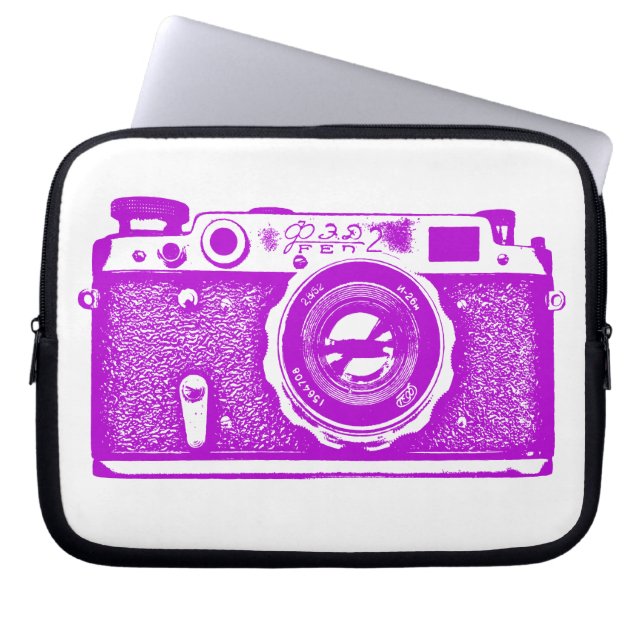 Capa Para Notebook Câmera Russa - Roxo em Branco (Frente)