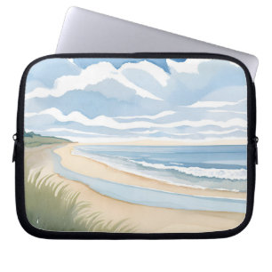 Capa Para Notebook Caminhada na Praia   Aquarela do Oceano Costeiro