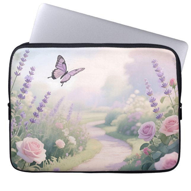 Capa Para Notebook Caminho da Borboleta do Jardim de Rosas Lavanda So (Frente)