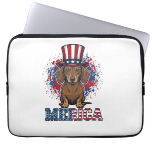 Capa Para Notebook Camisa de Cachorro Vintage Patriota Dachshund Meri