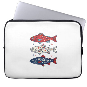 Capa Para Notebook Camisa de Desenho de Três Peixes Vintage Patriótic