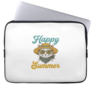 Capa Para Notebook Camisa de Verão Feliz Gato Vintage Gravura Design_