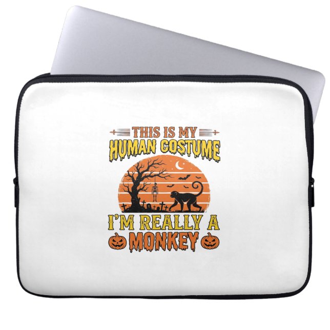 Capa Para Notebook Camisa engraçada de macaco humano no Halloween Des (Frente)