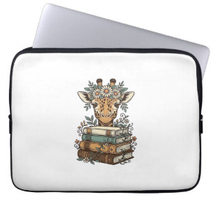 Capa Para Notebook Camisa Floral com Girafa Vintage Lendo Livros Desi
