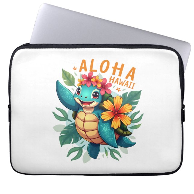 Capa Para Notebook Camisa Havaiana Aloha Hawaii Sea Turtle Girl Women (Frente)