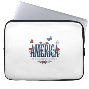 Capa Para Notebook Camisa Patriótica Borboleta Floral Vintage América