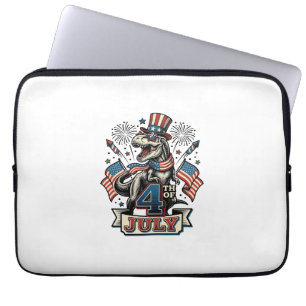 Capa Para Notebook Camisa Patriótica T-Rex 4 de Julho Vintage Design_