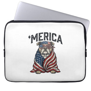 Capa Para Notebook Camisa Vetorial Vintage 'Merica Bulldog Patriótico