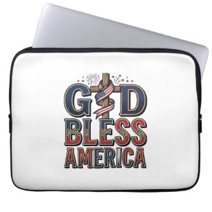 Capa Para Notebook Camisa Vintage Cruz Patriótica Deus Abençoa a Amér