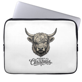 Capa Para Notebook Camisa Vintage Merry Christmas Highland Cow_1