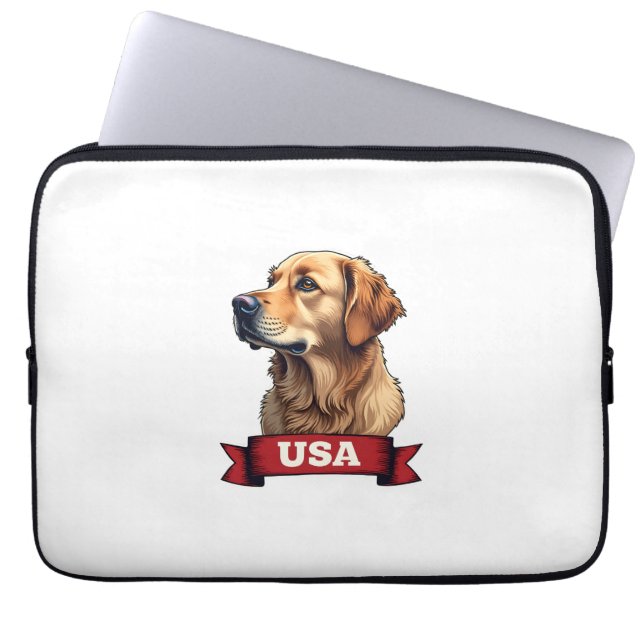 Capa Para Notebook Camisa Vintage USA com Gravação de Golden Retrieve (Frente)