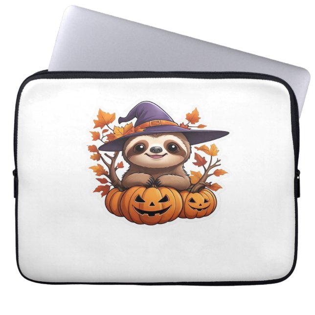 Capa Para Notebook Camiseta Clássica de Cartoon Halloween Sloth (Frente)