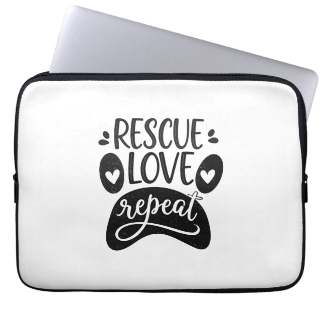 Capa Para Notebook Camiseta de Pata de Cachorro Rescue Love Repeat (Frente)
