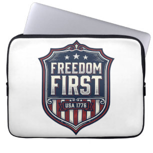 Capa Para Notebook Camiseta Escudo Patriótico Freedom First EUA 1776