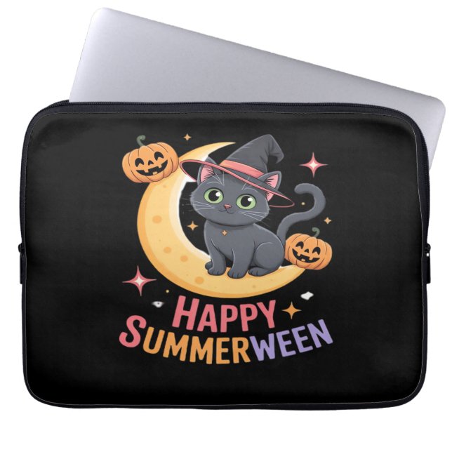 Capa Para Notebook Camiseta Essencial de Halloween Cuta Gato (Frente)