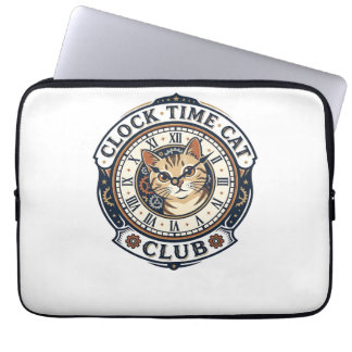 Capa Para Notebook Camiseta Gráfica de Gato Hora do Relógio - Hora do