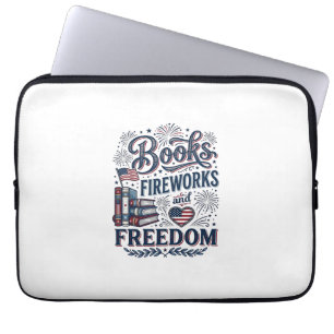 Capa Para Notebook Camiseta Leitor Patriótico Livros Fogos de Artifíc
