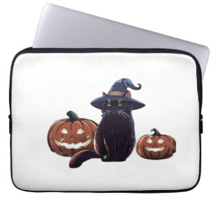 Capa Para Notebook Camiseta Oversized Halloween gato preto