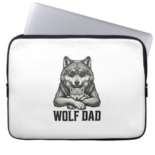 Capa Para Notebook Camiseta Vetorial de Desenho Vintage de Pai Lobo_1