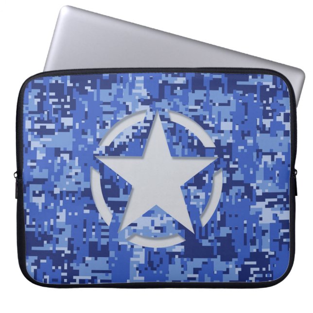 Capa Para Notebook Camo Azul Marinho Decal Gráfico Estêncil (Frente)