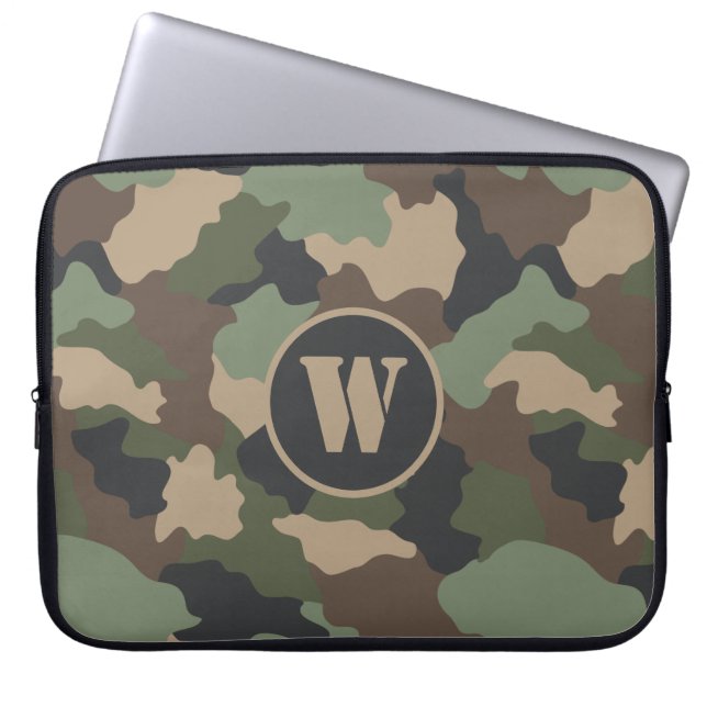 Capa Para Notebook Camouflage Woodland Camo Khaki Tan Black Monograma (Frente)