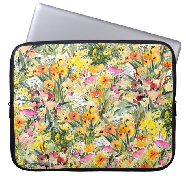 Capa Para Notebook Campo das flores pequenas: Aquarela Brilhante. (Frente)