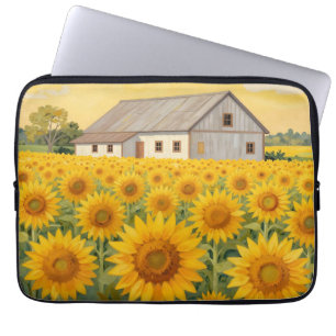 Capa Para Notebook Campo de Girassóis Paisagem Rústica do Celeiro