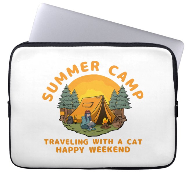 Capa Para Notebook Campo de verão viajando com um gato (Frente)