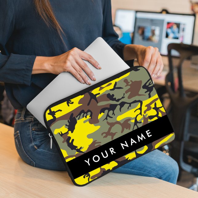 Capa Para Notebook Camuflagem amarela e castanha Seu nome Personaliza (Criador carregado)