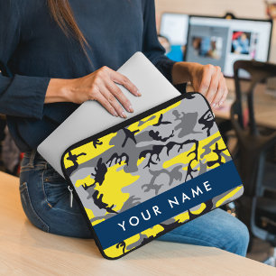 Capa Para Notebook Camuflagem Amarela e Cinza Seu nome Personaliza