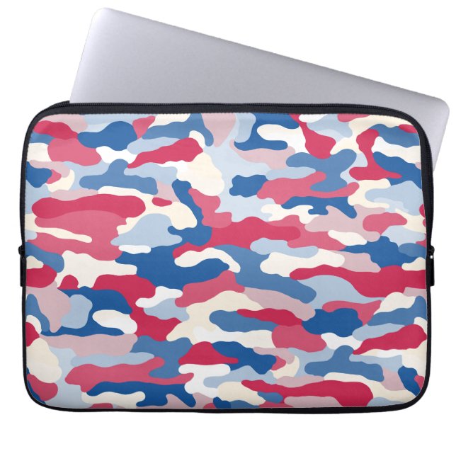 Capa Para Notebook Camuflagem Azul e Branco Vermelho (Frente)