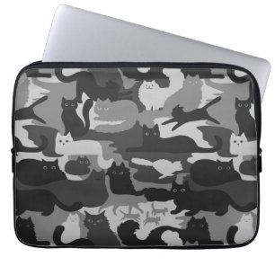 Capa Para Notebook Camuflagem cinza Gatos-Padrão Cinza Gatinhos Camo
