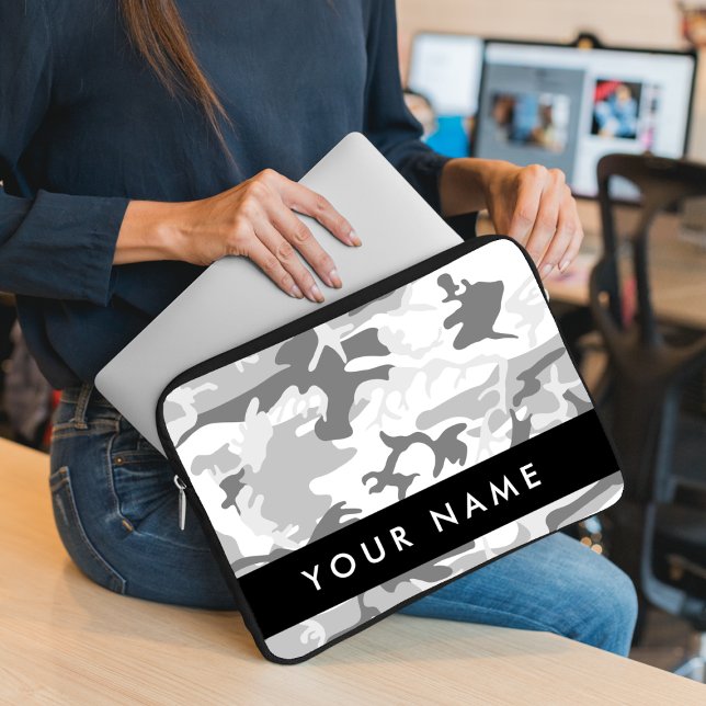 Capa Para Notebook Camuflagem Cinza Neve de Inverno Personalize seu n (Criador carregado)