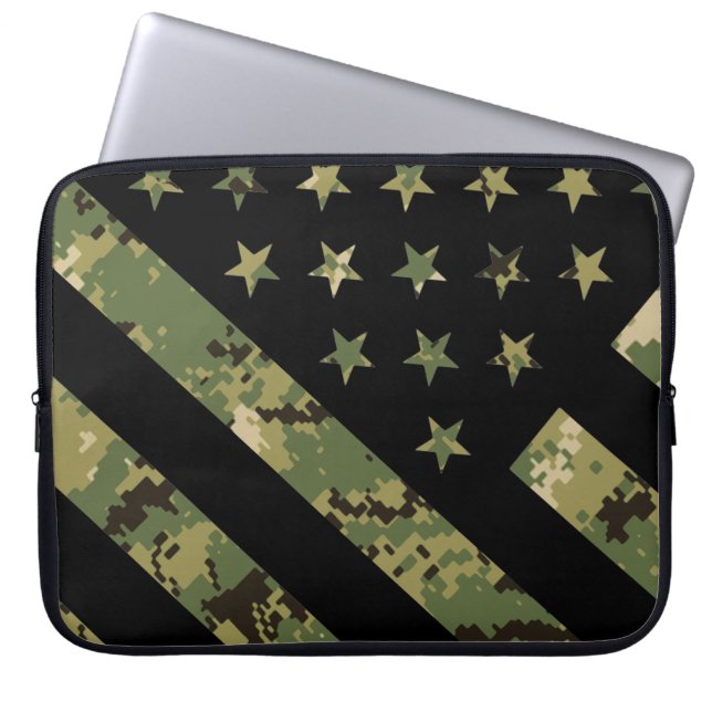 Capa Para Notebook Camuflagem Digital Militar Bandeira dos EUA (Frente)