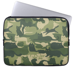 Capa Para Notebook Camuflagem Gatos Padrão Exército Gatinhos Verdes C