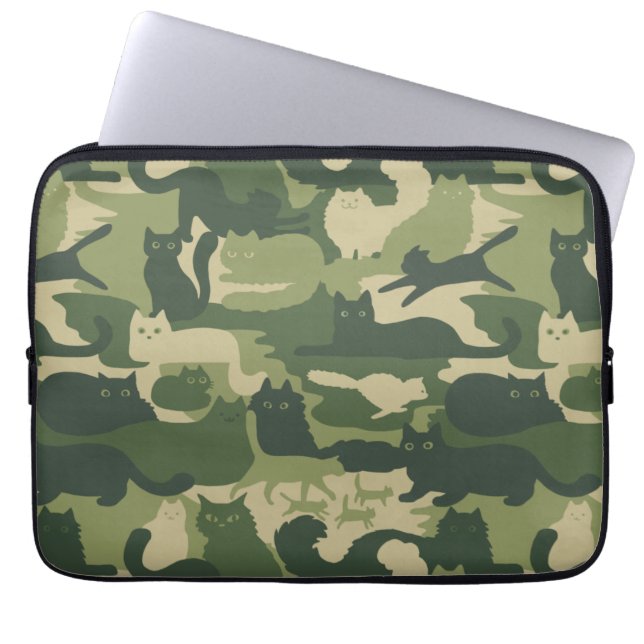 Capa Para Notebook Camuflagem Gatos Padrão Exército Gatinhos Verdes C (Frente)