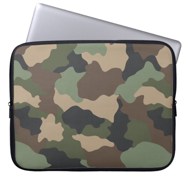 Capa Para Notebook Camuflagem Madeira Camo Khaki Tan Preto (Frente)