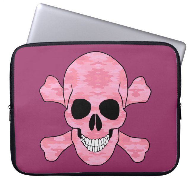Capa Para Notebook Camuflagem Rosa Bolsa de laptop Crânio E Espinhas (Frente)