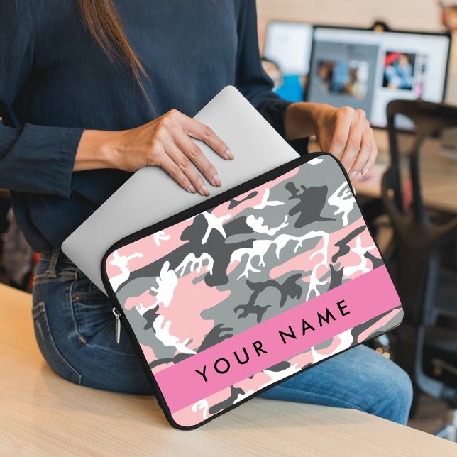 Capa Para Notebook Camuflagem rosa e Cinza Seu nome Personaliza (Criador carregado)