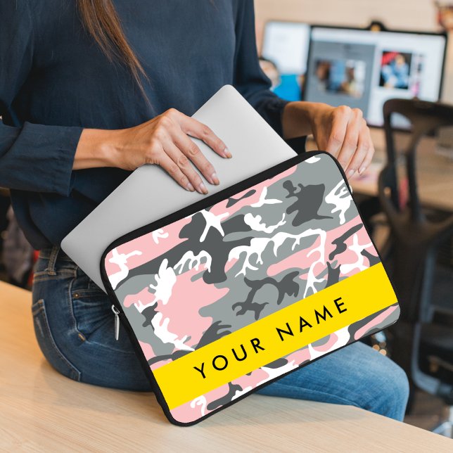 Capa Para Notebook Camuflagem rosa e Cinza Seu nome Personaliza (Criador carregado)