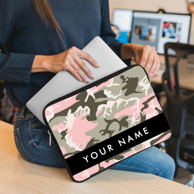 Capa Para Notebook Camuflagem rosa e verde Seu nome personaliza (Criador carregado)