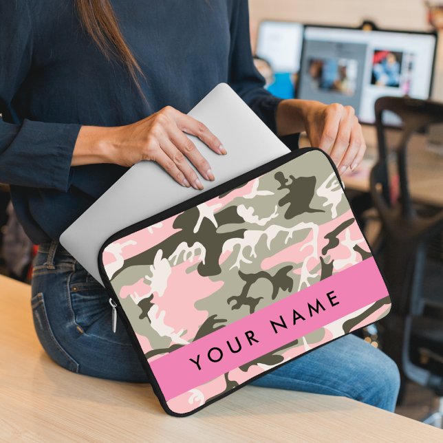 Capa Para Notebook Camuflagem rosa e verde Seu nome personaliza (Criador carregado)