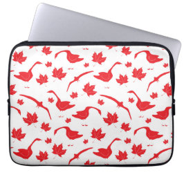Capa Para Notebook Canada Geese and Maple Leaves - canadense flag red