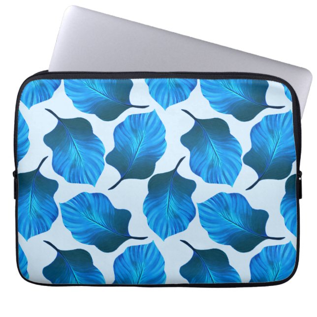 Capa Para Notebook Canna Tropicanna Folhas Tropicais em Azul (Frente)