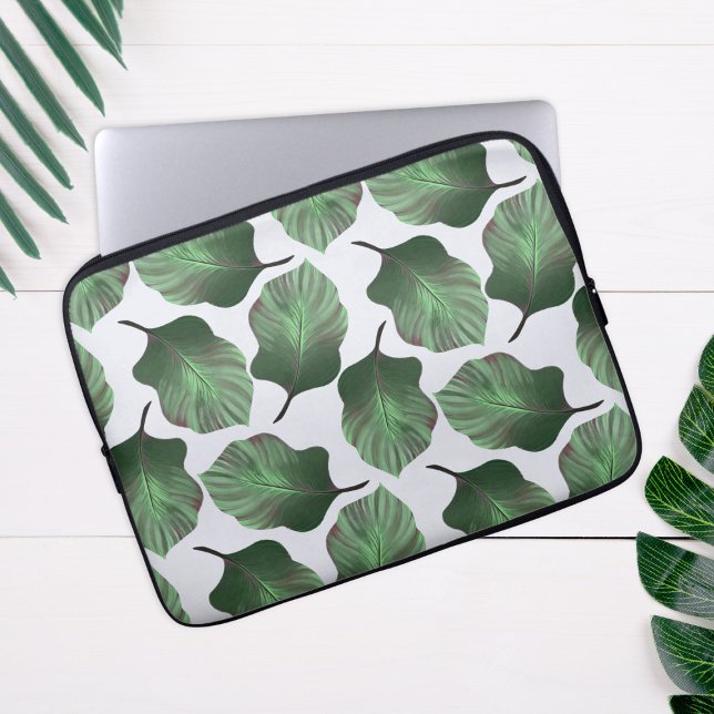 Capa Para Notebook Canna Tropicanna Tropical Leaves, Verde (Green tropical leaves pattern laptop sleeve)