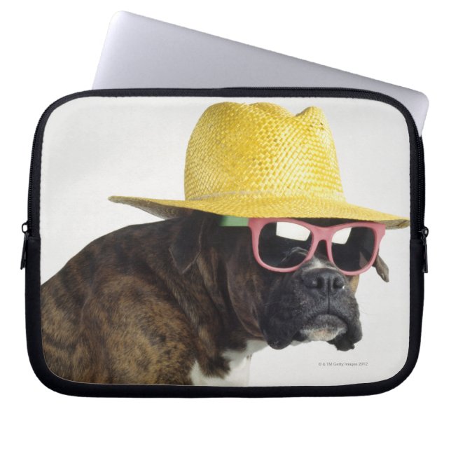 Capa Para Notebook Cão-boxeiro com chapéu e óculos (Frente)