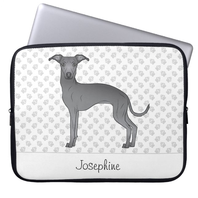 Capa Para Notebook Cão Cachorro De Greyhound Azul Italiano Com Nome P (Frente)