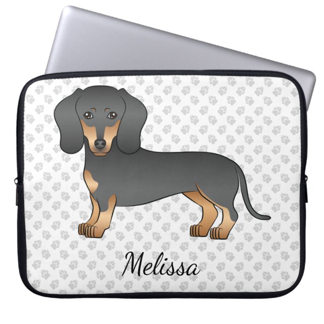 Capa Para Notebook Cão e nome do Dachshund de Cabelo Curto Preto e Cu (Frente)
